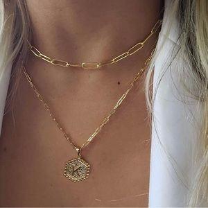 MMOOHAM Dainty Layered Initial Necklace “K” Gold